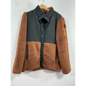 Womans Madden Girl Long Sleeve Sherpa Jacket XL Rust Black Snap Front